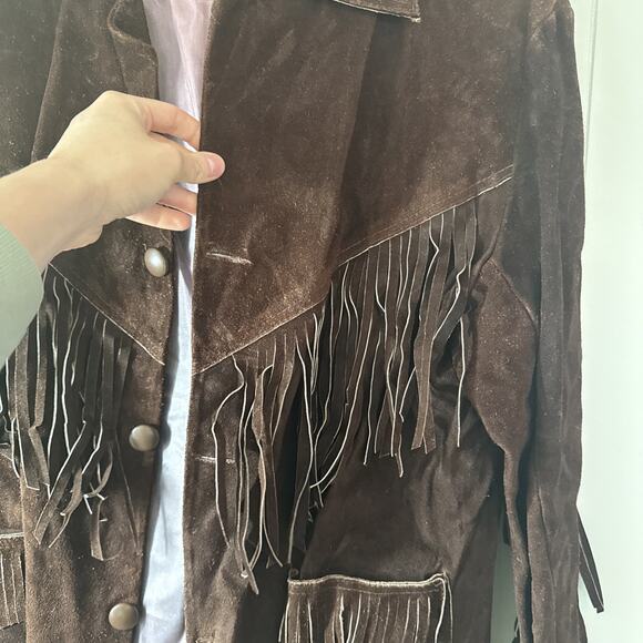 Vintage Suede Leather Fringe Jacket Made In Mexico Sz42 - Picture 3 of 11